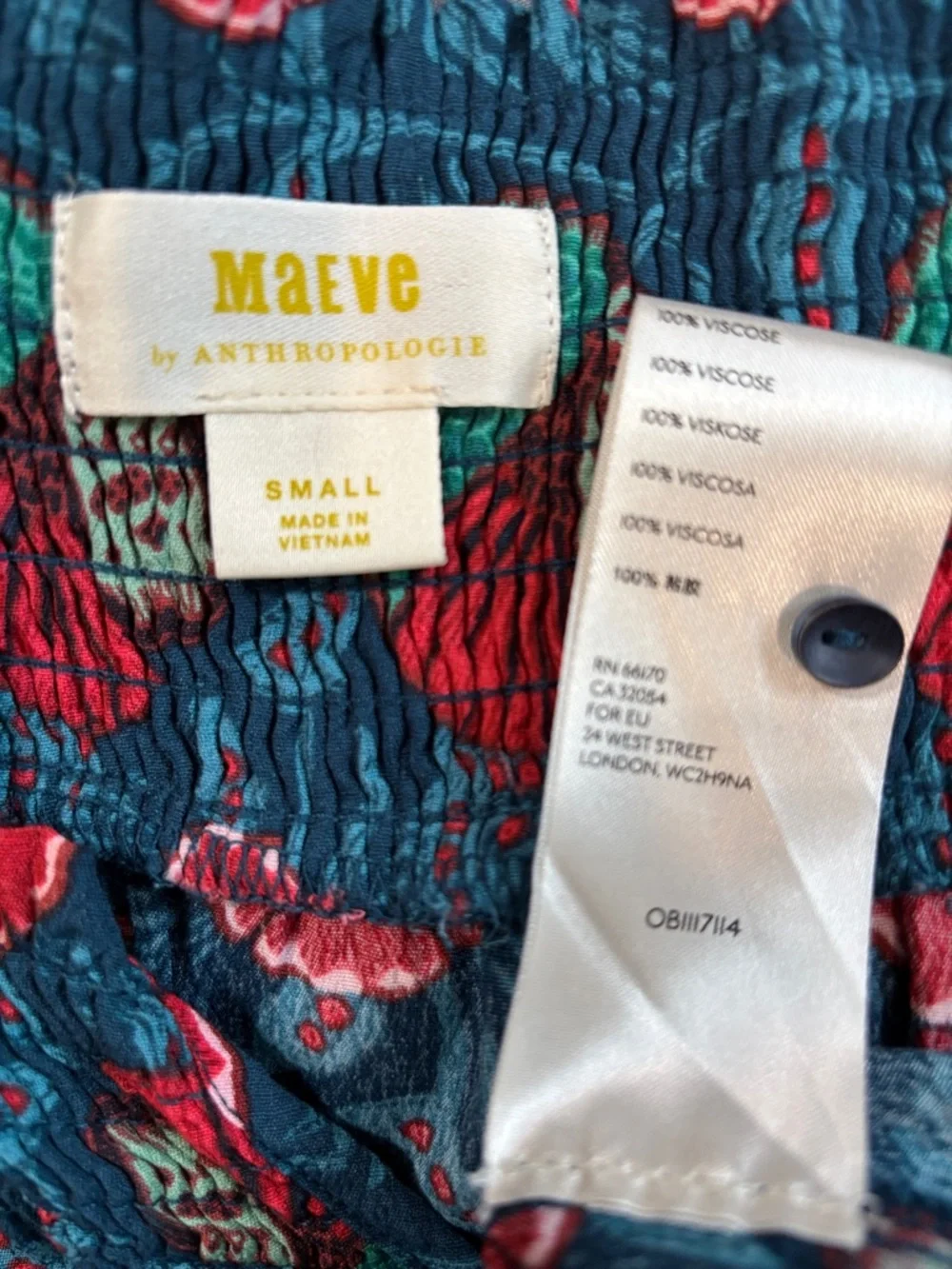 Anthro Maeve Letitia Smocked Floral Blouse Blue Ruffle Top Size Small - Picture 14 of 15